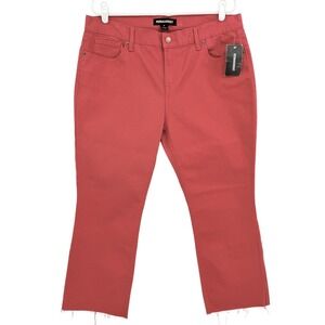 Permanent Women's Red Cropped Jeans Sz 16 Stretch Raw Hem Straight High Rise NWT